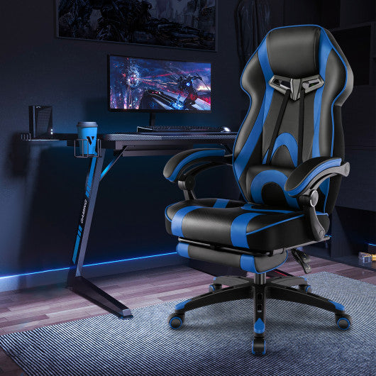 Gaming Chair Racing Style Swivel Chair with Footrest and Adjustable Lumbar Pillow-Blue For Discount