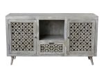 55  Gray Solid Wood Cabinet Enclosed Storage Worn TV Stand Discount