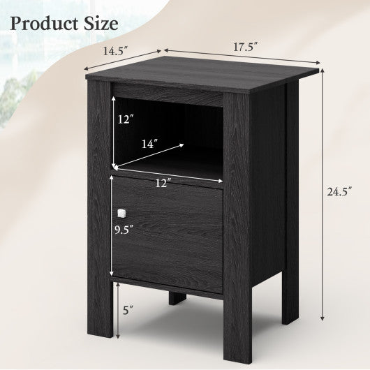 Compact Floor Farmhouse Nightstand with Open Shelf and Cabinet-Dark Gray Online Sale