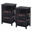 3 Tier Set of 2 Wood Nightstand with 1 and 2 Drawer -Black Online