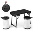 3 Pieces Folding Camping Table Stool Set with 2 Retractable LED Stools-Black Sale