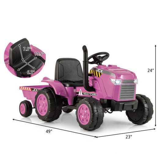 12V Kids Ride On Tractor with Trailer and Remote Control-Pink Cheap