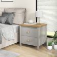 2-Drawer Nightstand with Rubber Wood Legs-Gray Supply