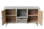 55  Gray Solid Wood Cabinet Enclosed Storage Worn TV Stand Discount