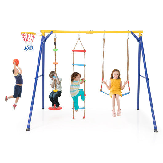 4-in-1 660 lbs Heavy Duty Swing Set for Kids Aged 3-9 Years Old-Yellow Discount