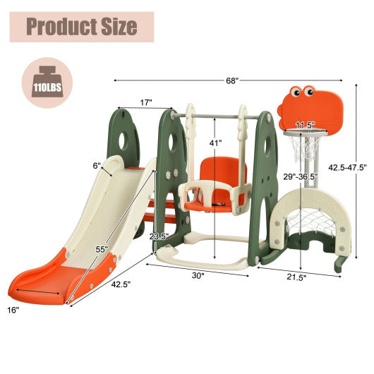 6 in 1 Toddler Slide and Swing Set with Ball Games-Orange Online now