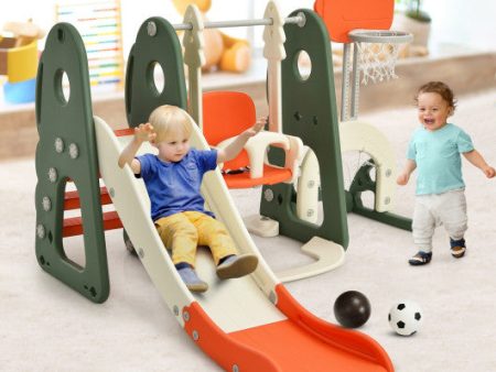 6 in 1 Toddler Slide and Swing Set with Ball Games-Orange Online now