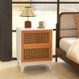 Boho Accent Table Nightstand with 2 Handwoven Rattan Decorated Drawers-White Hot on Sale