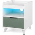 Modern Nightstand with LED Lights Sliding Drawer and Open Compartment-White Fashion