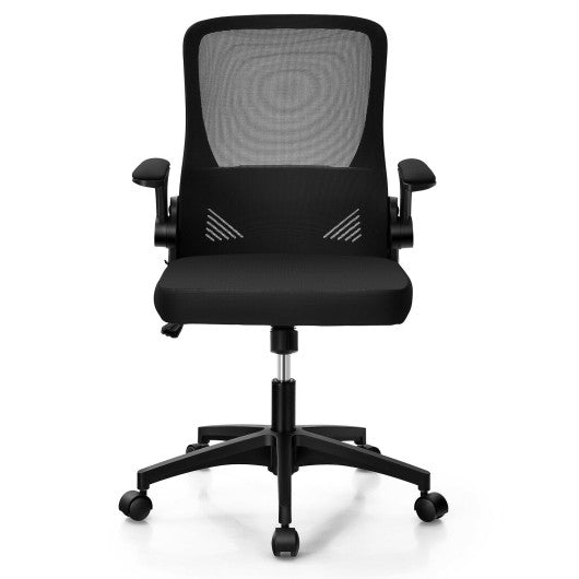 Swivel Mesh Office Chair with Foldable Backrest and Flip-Up Arms-Black Supply