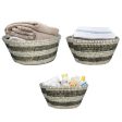 Natural Canes Grass Baskets Stackable Storage Bins Set of 3 with Hollowed Handles Cheap