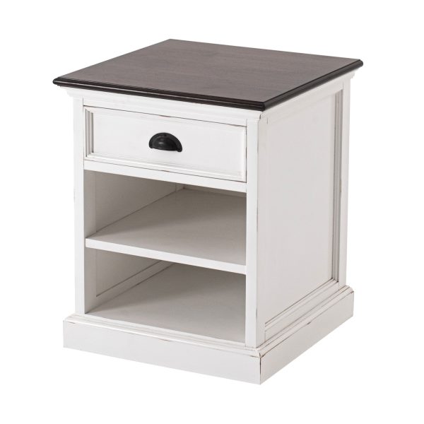 Distressed White and Deep Brown Nightstand With Shelves Online Sale