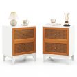 Boho Accent Table Nightstand with 2 Handwoven Rattan Decorated Drawers-White Hot on Sale