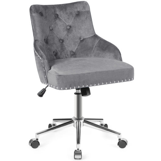 Tufted Upholstered Swivel Computer Desk Chair with Nailed Tri-Gray For Sale