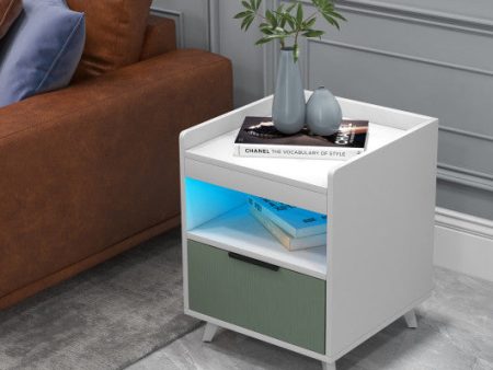 Modern Nightstand with LED Lights Sliding Drawer and Open Compartment-White Fashion