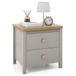 2-Drawer Nightstand with Rubber Wood Legs-Gray Supply