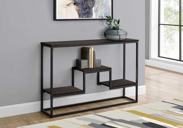 48  Brown and Black Frame Console Table With Shelves Online now