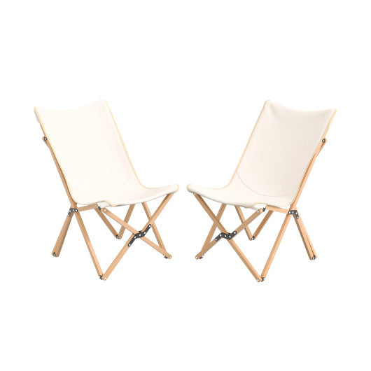 Set of 2 Bamboo Dorm Chair with Storage Pocket for Camping and Fishing-Beige For Discount