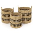 Seagrass Basket Set of 3 Stackable Storage Bins with Handles Woven Round Basket-M Online